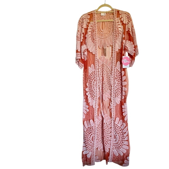 NWT Siren Lily Maternity Sheer Embroidered Kimono Duster Cover Up Size Large - Picture 2 of 12